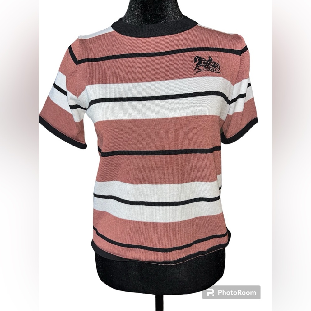 Celine Paris Cropped Striped Short Sleeve Sweater